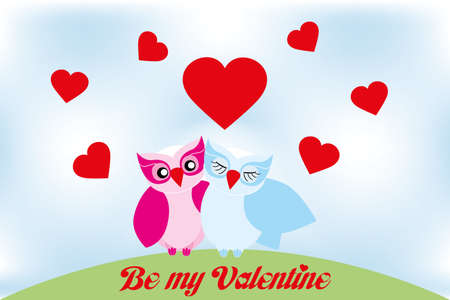 Valentine day lovely owls greeting card and text  be my valentine のイラスト素材