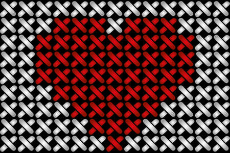 Embroidered heart illustration with red heart in cross-stiches on blackのイラスト素材