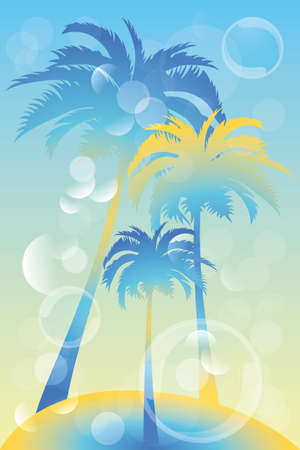 Tropical island - illustration with palm trees and bubblesのイラスト素材