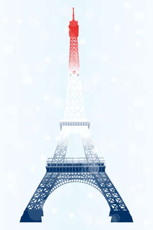 Eiffel tower illustration in blue-white-red (French flag) on light-blue background - jpg and eps file availableのイラスト素材