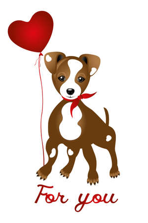 Cute Jack Russell with heart balloon and words - for youのイラスト素材