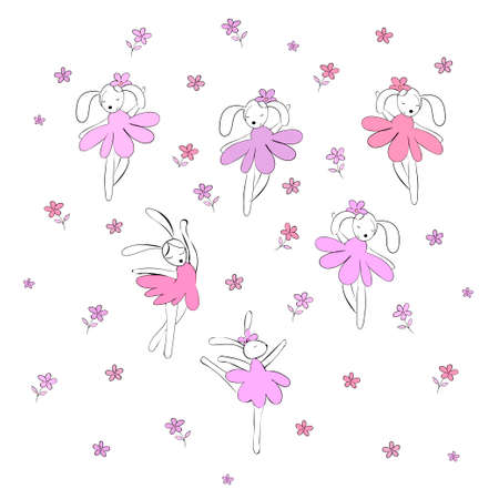 Cute rabbit ballerinas vector illustrationのイラスト素材