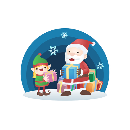 Christmas with Santa Claus and Elfのイラスト素材