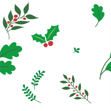 Christmas Seamless Pattern : Berry and Leavesのイラスト素材