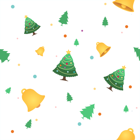 Christmas Seamless Pattern : Pine and Bellのイラスト素材