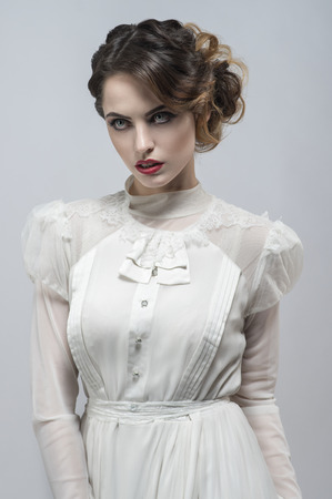 Sexy woman in white dressの写真素材