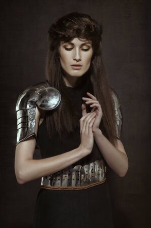 Beautiful Girl warrior in medieval clothesの写真素材