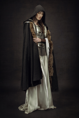 Beautiful Girl warrior in medieval clothesの写真素材