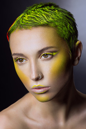 Creative makeup with green hairの写真素材