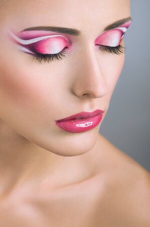 Fashion portrait of beautiful blonde woman with perfect skinの写真素材