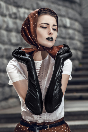 Woman in stylish clothes and accessoriesの写真素材
