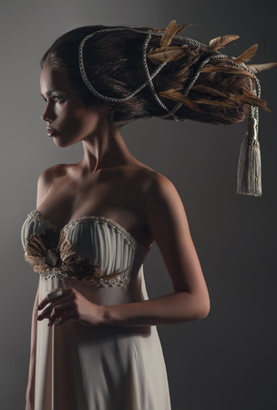 Portrait of woman with creativehairstyleの写真素材
