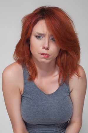 Portrait of young worrying girlの写真素材