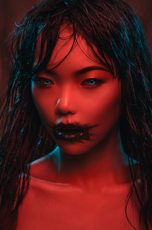 Woman with expressive dark makeup