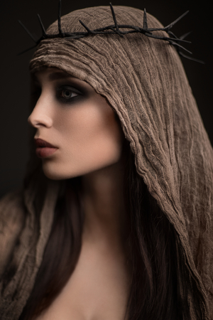 Portrait of beauty woman with hairhoop veilの写真素材