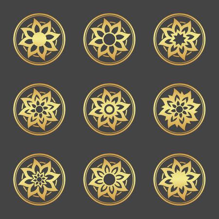 Set of abstract element, gold flower, star, decoration.の写真素材