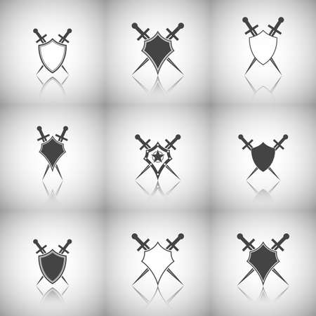 Abstract illustration - shield and sword icon with shadowの写真素材