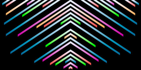 abstract background consisting of multi-colored stripes on a black backgroundのイラスト素材