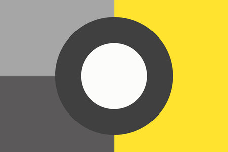White circle on the yellow and gray background. Flat design. Vector illustrationのイラスト素材