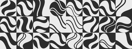 Seamless pattern with wavy lines in black and white colorsのイラスト素材