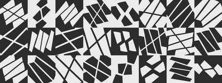 Abstract vector geometric poster with differint figures. Modern minimal art illustration. Black and white style.のイラスト素材
