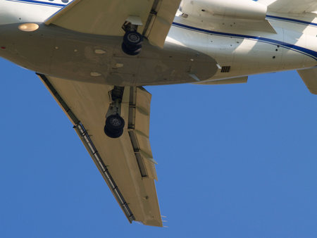Bottom detail of landing airplane.