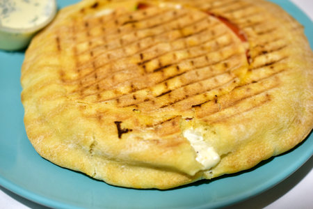 Burritos dener or Shawarma with sauce on a white plateの写真素材