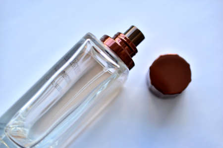 Glass flask for toilet water duses on a white backgroundの写真素材