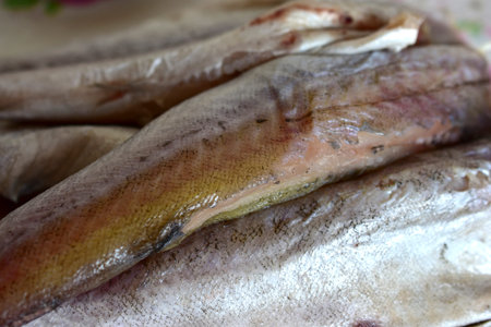 Freshly cleaned fish pollock sirloin meat