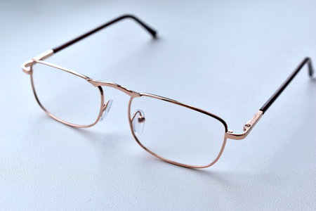 Glass glasses for vision on a white backgroundの写真素材