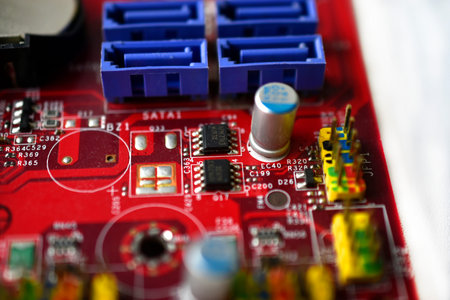 Motherboard chip with elements nodes close up