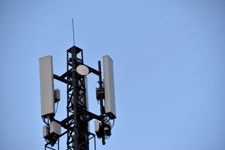 Antenna transmitter on an iron mast in the city
