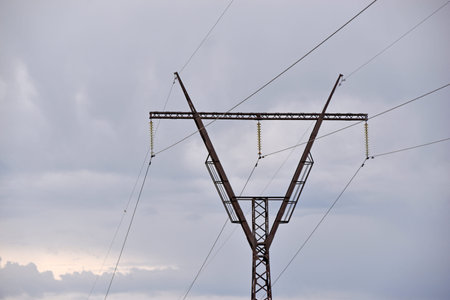 High-voltage transmission lines in the field of landscape