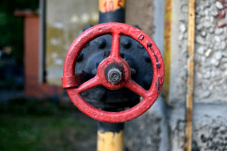Gas red and yellow valve close upの写真素材