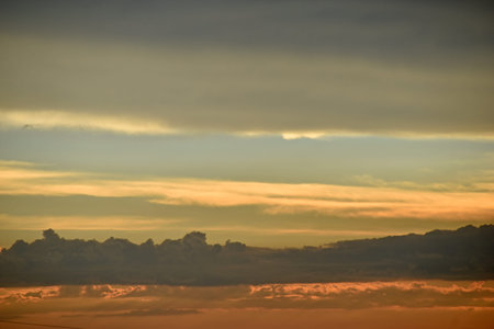 Red sunset with blue clouds in the evening
