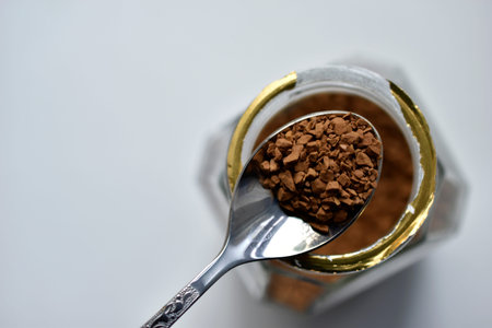 Instant freeze-dried coffee from a jar to a spoon