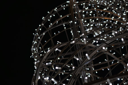 Christmas tree with LED bulbs at night