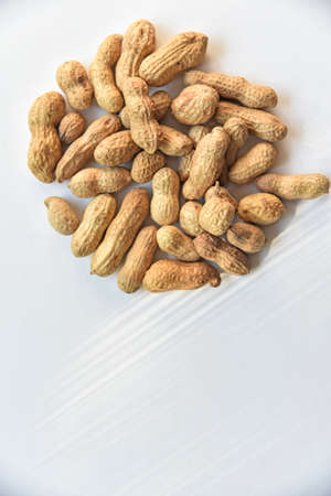 Peanuts in a shell on a white backgroundの写真素材