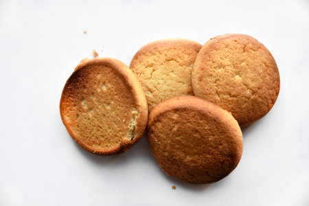Round sweet shortbread cookies on a white background. gourmet food. isolated object.