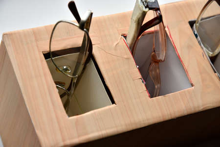 Paper box for glasses. A few glasses in a box.Business concept.の写真素材
