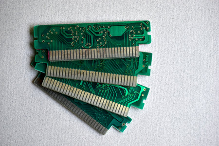 Old electronic boards for retro games. Cartridges for retro game consoles. retro design. concept art. old chips.の写真素材