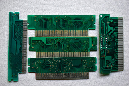 Old electronic boards for retro games. Cartridges for retro game consoles. retro design. concept...