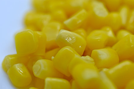 Canned corn close-up. Grains of yellow juicy corn. background of corn kernels.の写真素材