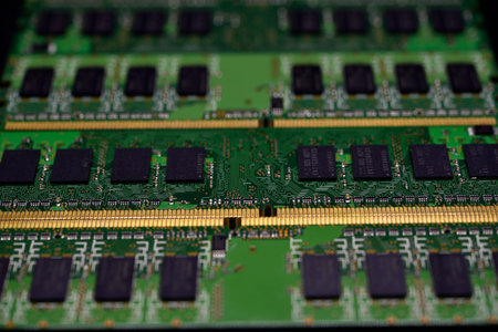 Blue RAM bars on a black background. computer memory chips. computer chips.