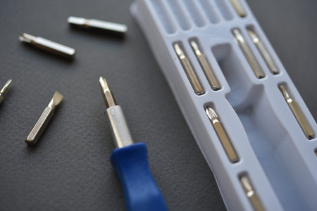 Set of screwdrivers on a gray background. close-up.の写真素材