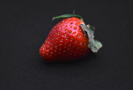 Strawberry isolated on a black background with copy space for textの写真素材