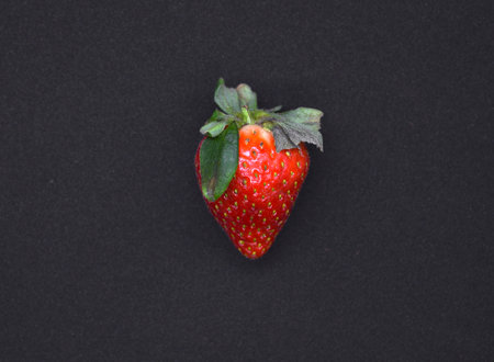 Strawberry isolated on black background with copy space for text.の写真素材