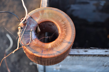 Copper coil. Copper wire wound on a coil. Copper scrap.