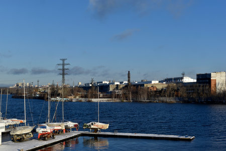 The marina for boats on the reservoir. Yachting Sports boats.の写真素材