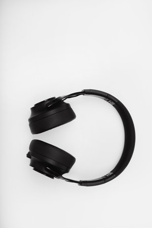 Black headphones on a white background. Large black headphones.の写真素材